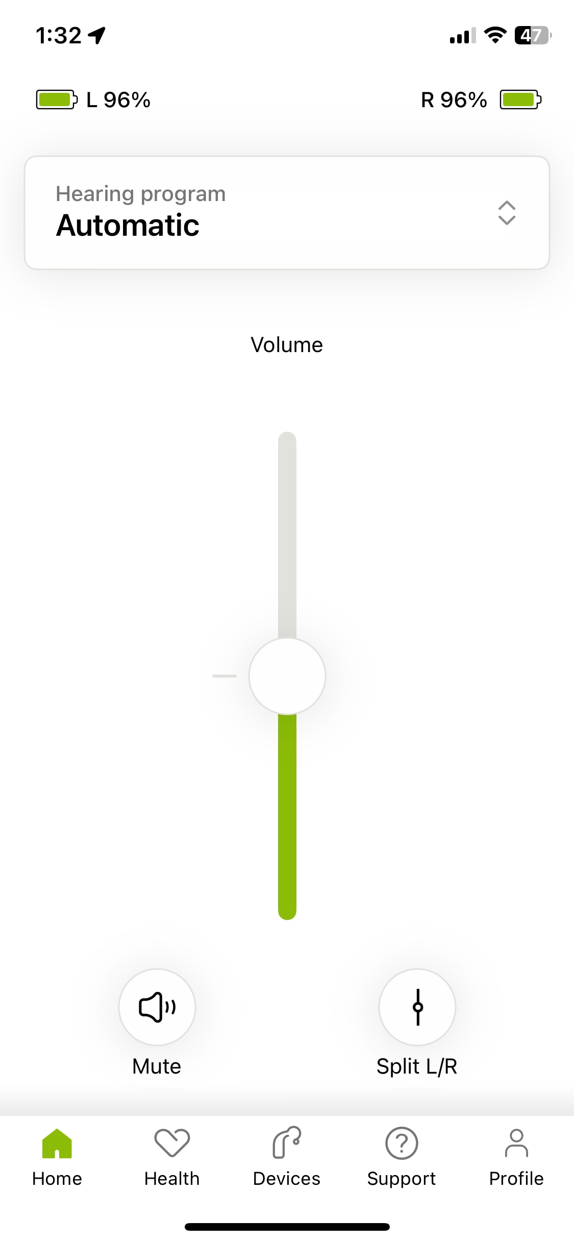 myPhonak hearing aid app interface. myPhonak hearing aid app interface.