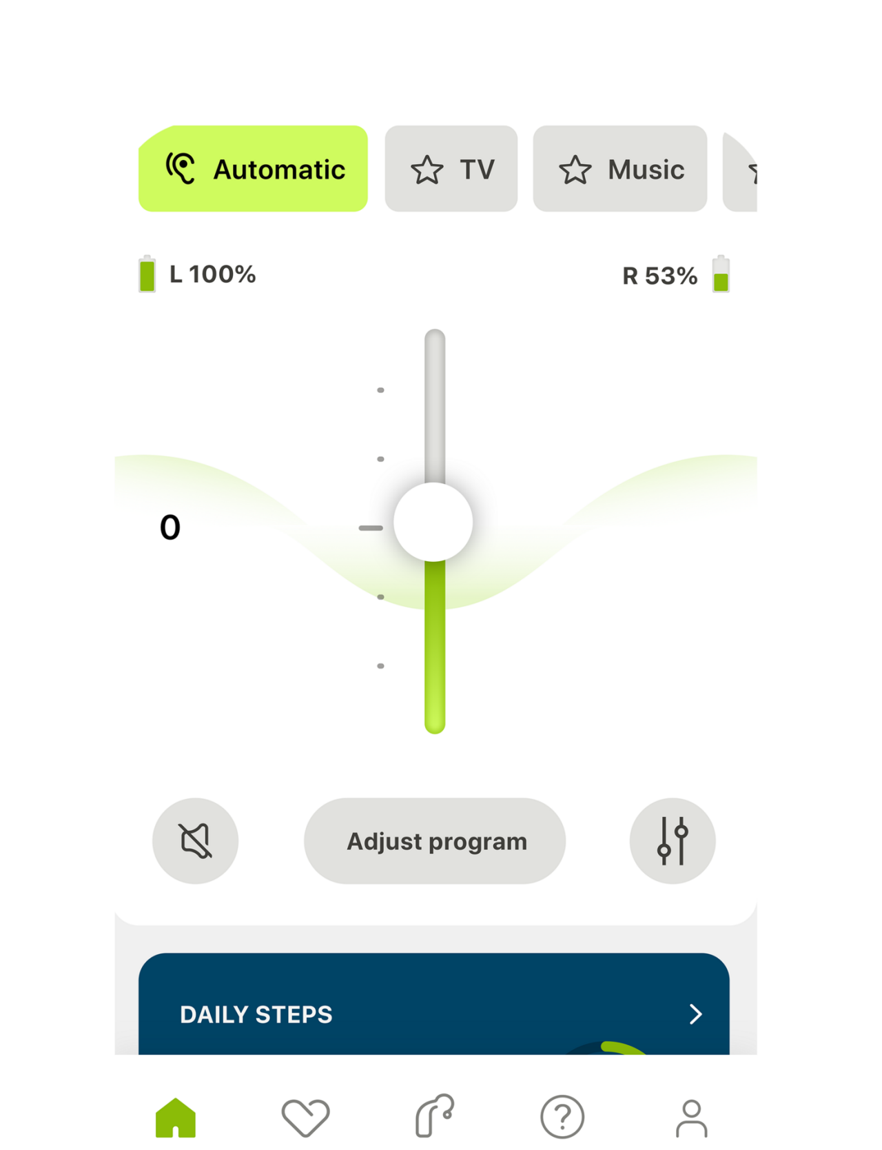 myPhonak hearing aid app interface.