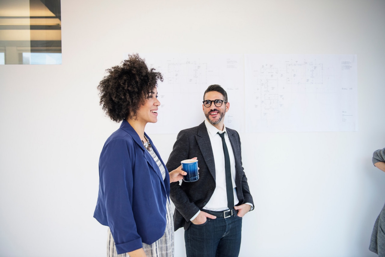 Happy coworkers in an architecture firm