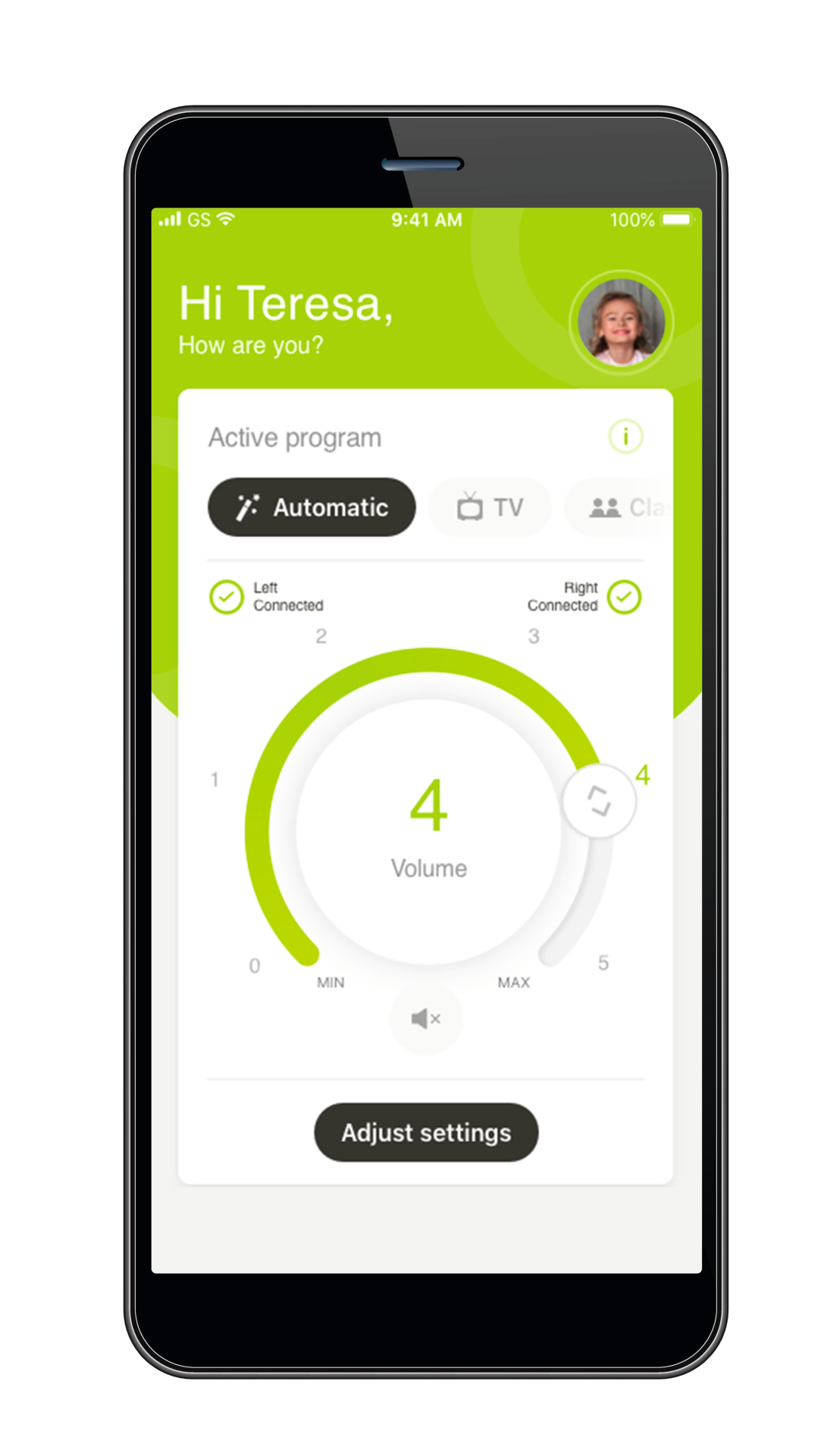 myPhonak Junior høreapparatapp grænseflade. myPhonak Junior høreapparatapp grænseflade.