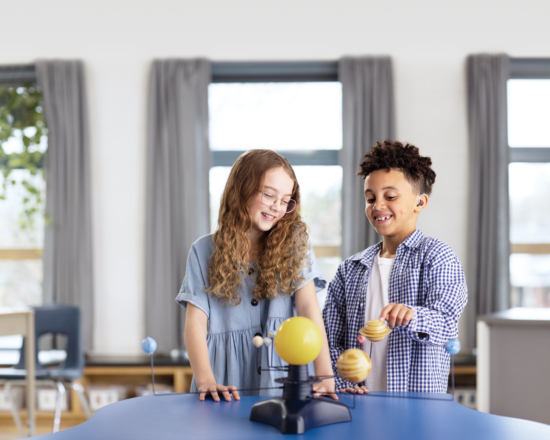 Two children in classroom. Two children in classroom.