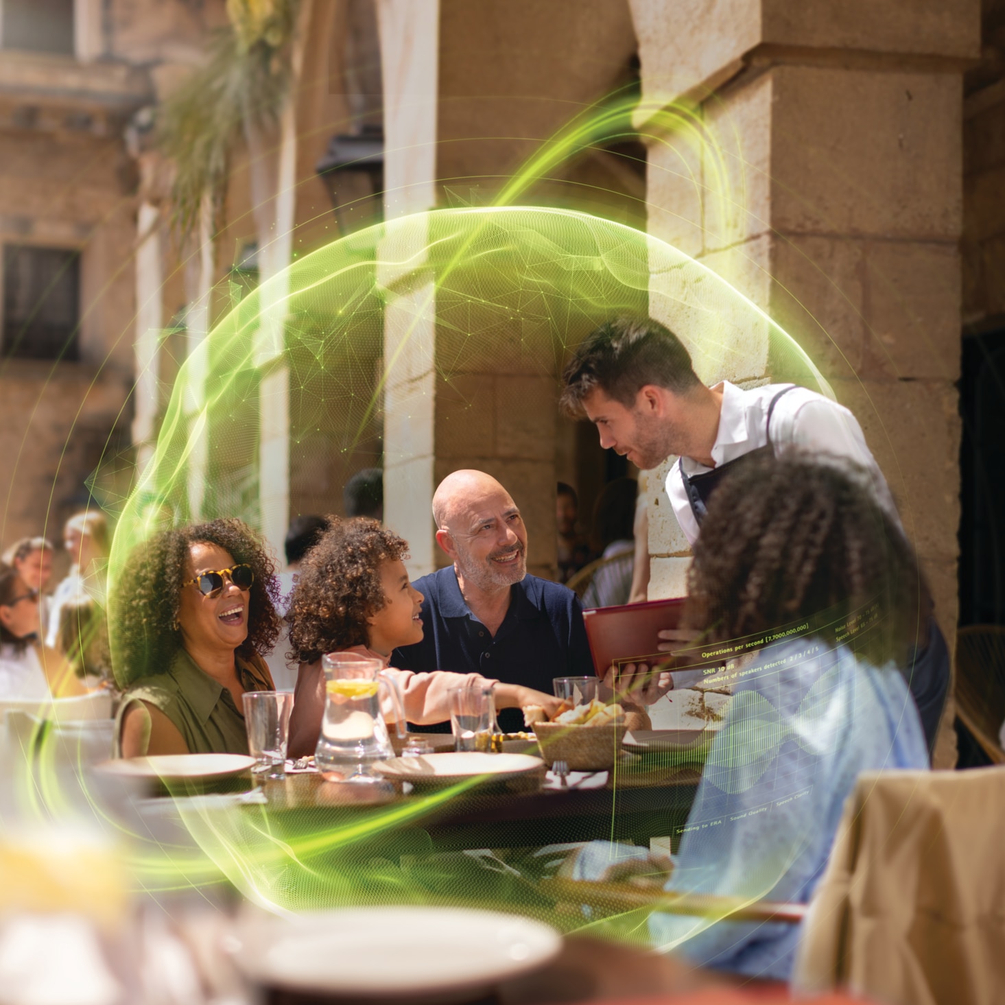 Phonak Audéo I-R Receiver-in Canal hearing aid used in group conversation